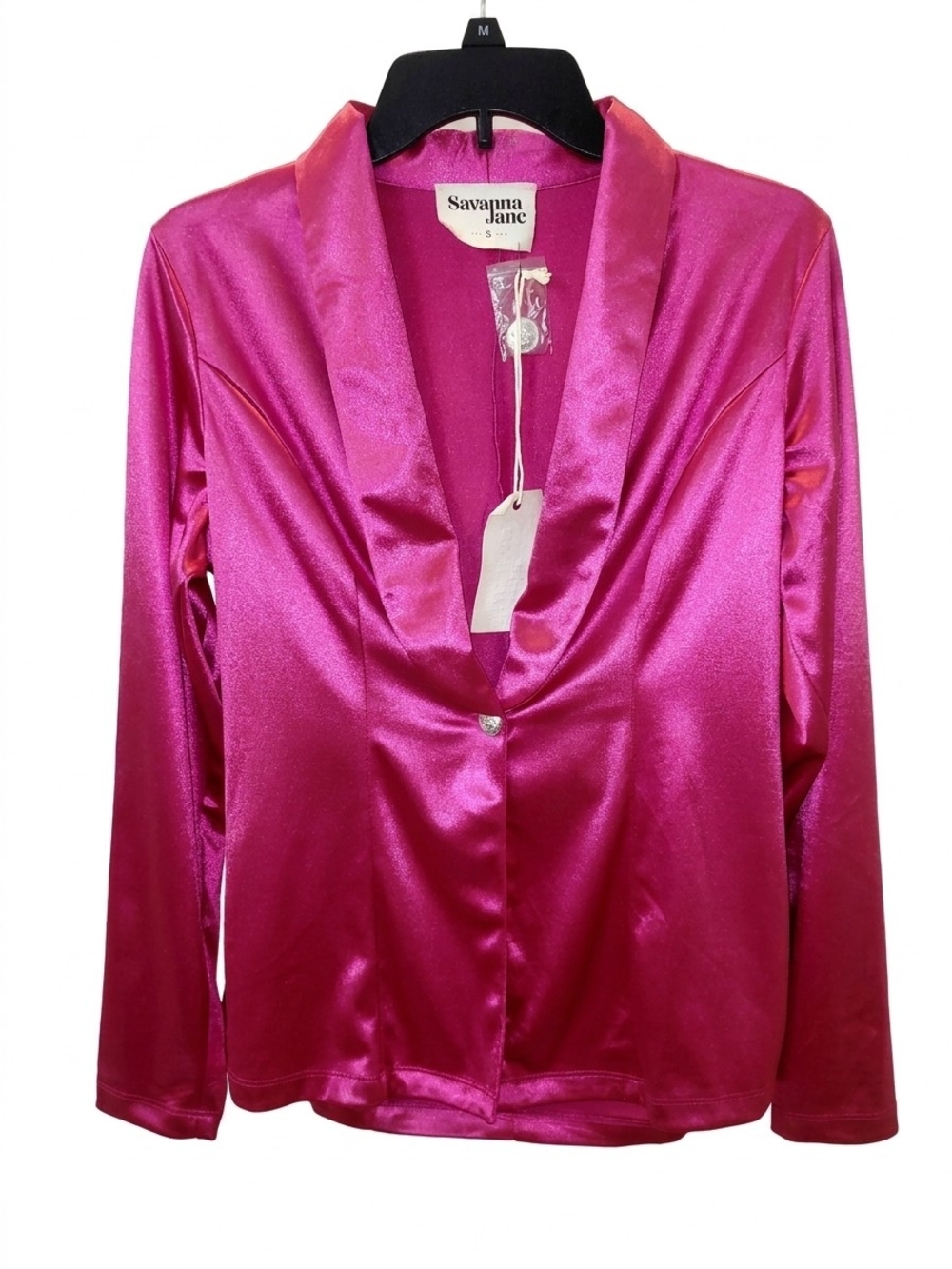 Savanna Jane Hot Pink Satin Shawl Collar Blazer